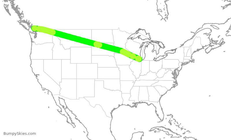 Turbulence forecast map for AAL1717, YVR to ORD