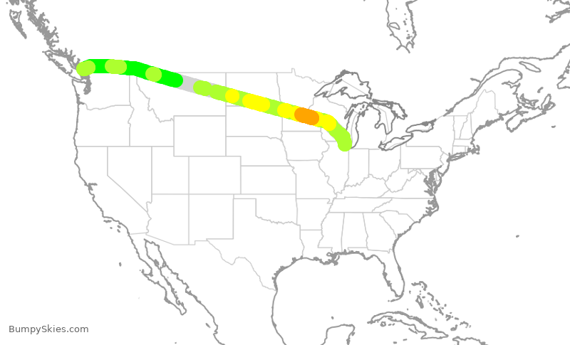 Turbulence forecast map for AAL1717, ORD to YVR