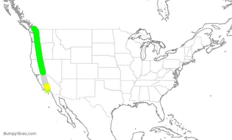 Turbulence forecast map for AAL1719, LAX to YVR
