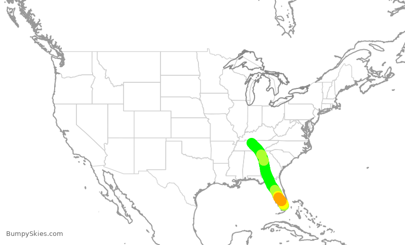 Turbulence forecast map for AAL1721, MIA to BNA