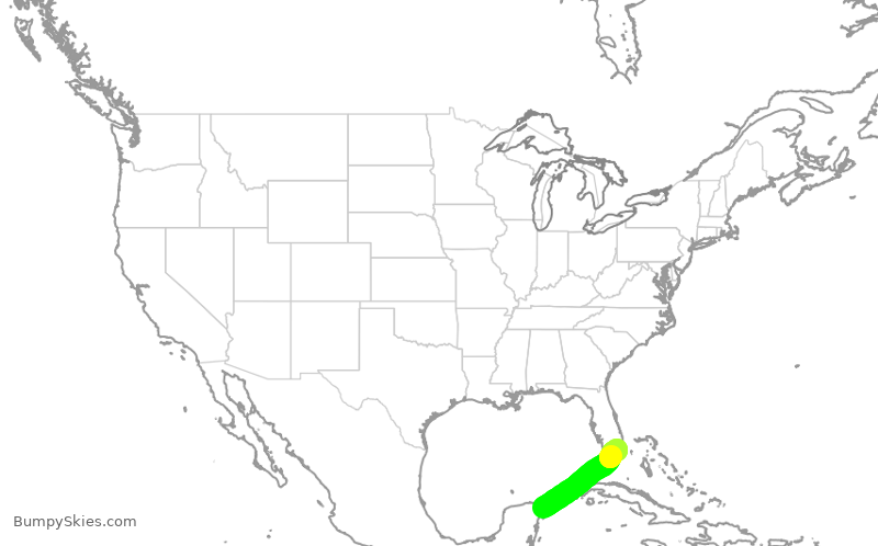 Turbulence forecast map for AAL1723, MUN to MIA