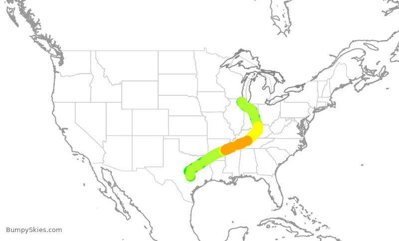 Turbulence forecast map for AAL1726, AUS to ORD