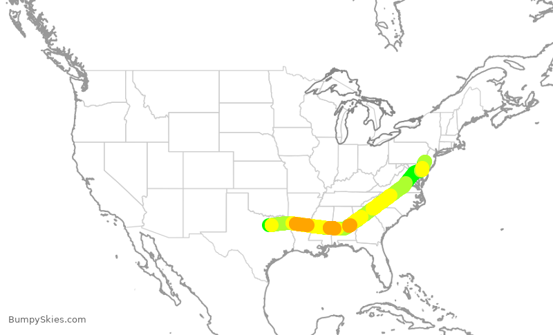 Turbulence forecast map for AAL1728, DFW to PHL