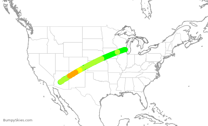 Turbulence forecast map for AAL1728, MKE to PHX