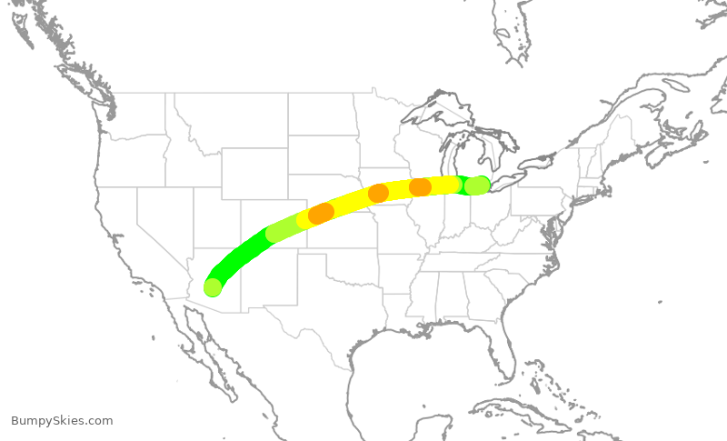 Turbulence forecast map for AAL1728, PHX to DTW