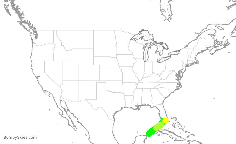Turbulence forecast map for AAL172, MIA to MTL
