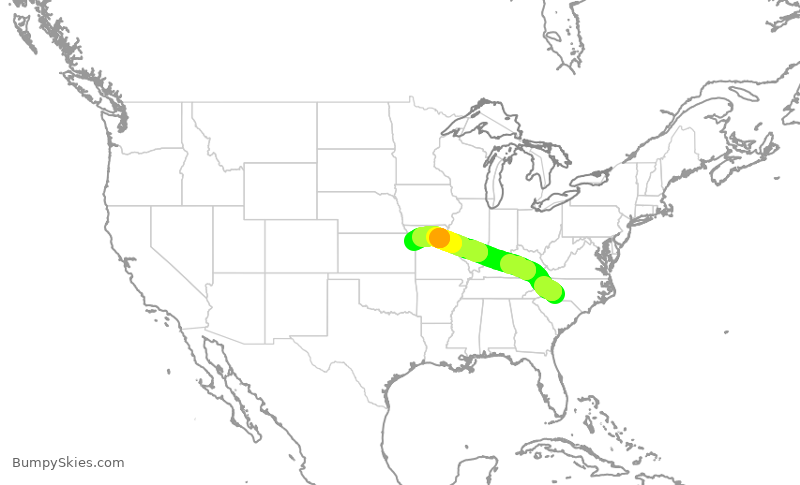 Turbulence forecast map for AAL1732, CLT to MCI