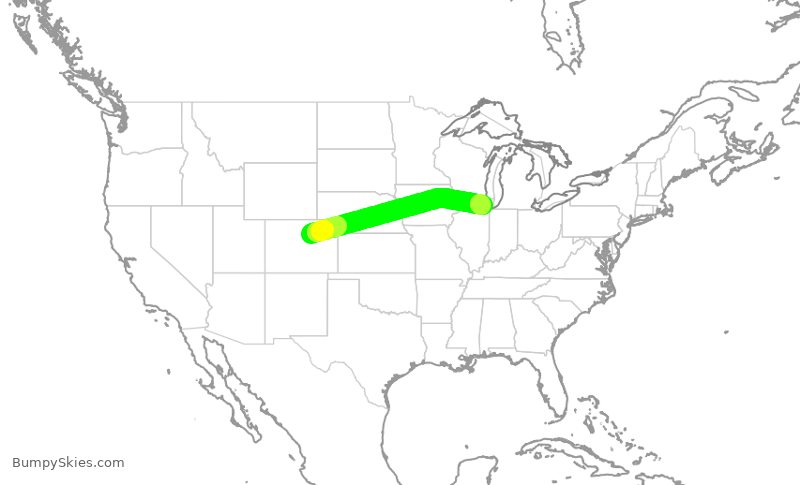Turbulence forecast map for AAL1734, DEN to ORD