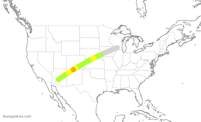 Turbulence forecast map for AAL1734, MSN to PHX