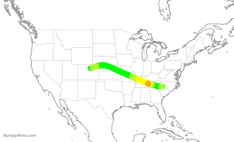 Turbulence forecast map for AAL1735, CLT to DEN