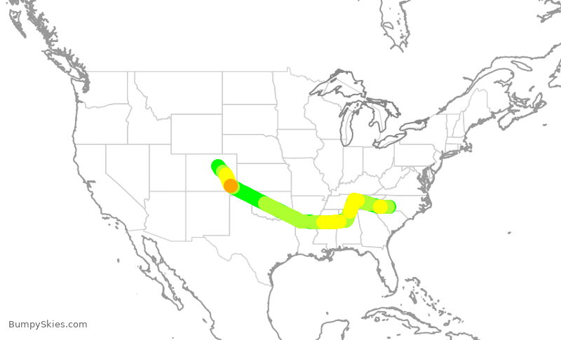 Turbulence forecast map for AAL1736, CLT to DEN