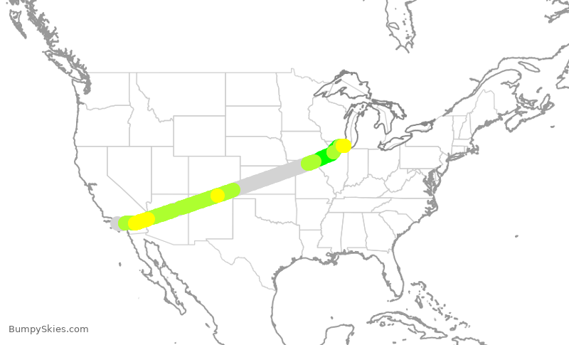 Turbulence forecast map for AAL1736, LAX to ORD