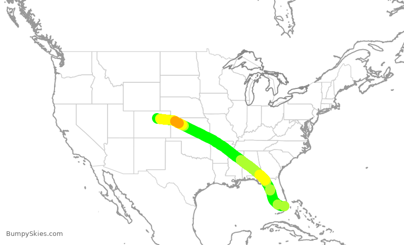Turbulence forecast map for AAL1737, DEN to MIA