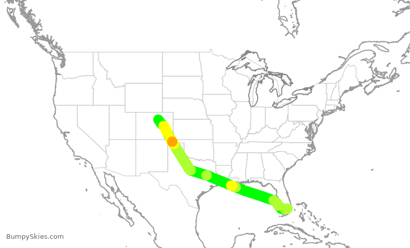 Turbulence forecast map for AAL1737, MIA to DEN