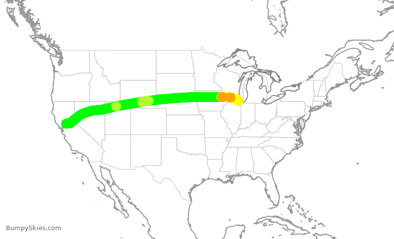 Turbulence forecast map for AAL1741, SMF to ORD