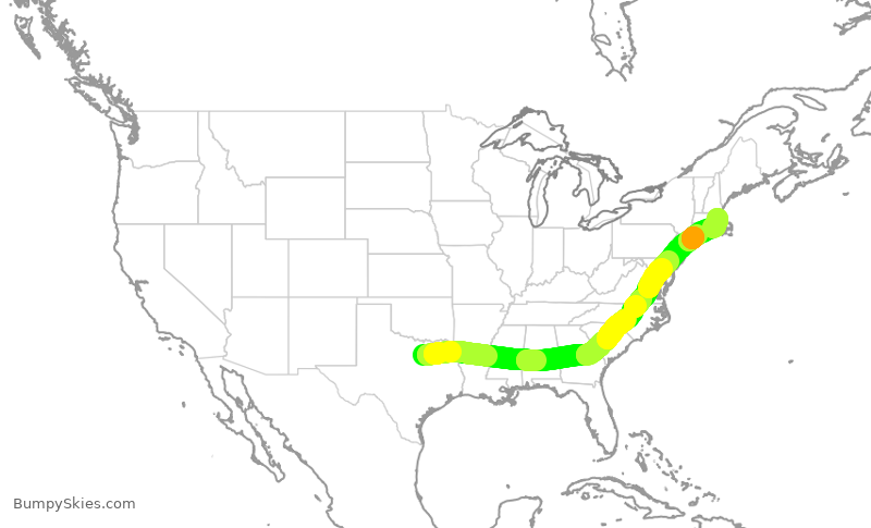 Turbulence forecast map for AAL1742, DFW to BOS