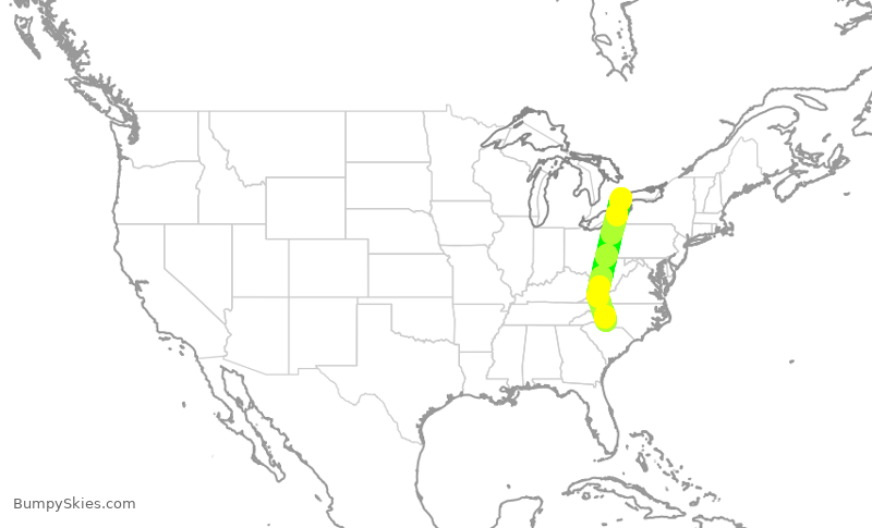 Turbulence forecast map for AAL1746, YYZ to CLT