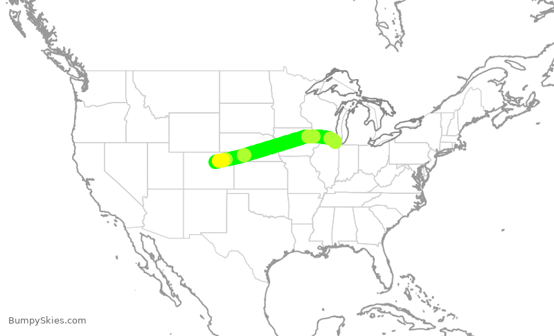 Turbulence forecast map for AAL1747, DEN to ORD