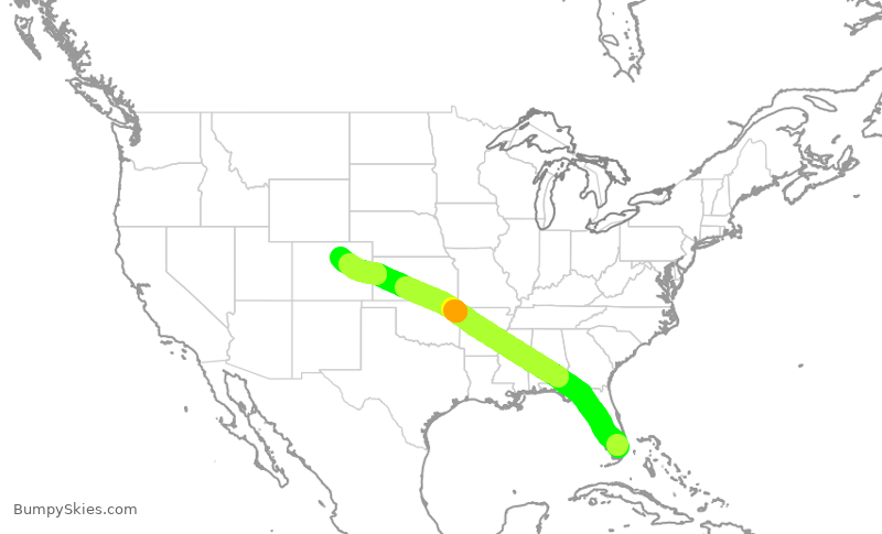 Turbulence forecast map for AAL1747, MIA to DEN