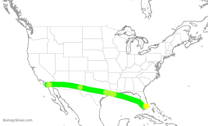 Turbulence forecast map for AAL1748, MIA to SAN