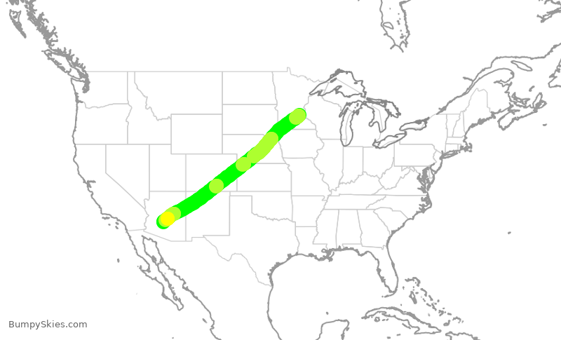 Turbulence forecast map for AAL1750, MSP to PHX