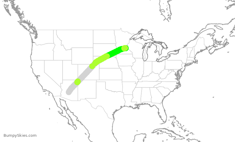 Turbulence forecast map for AAL1750, PHX to MSP