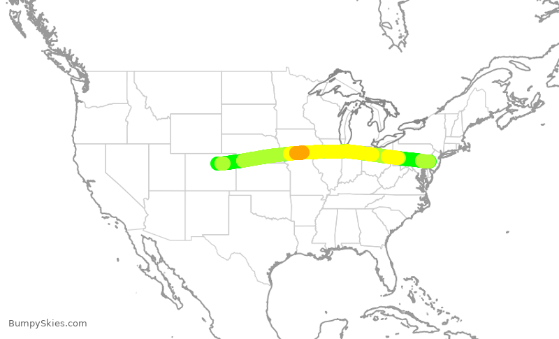 Turbulence forecast map for AAL1751, DEN to PHL