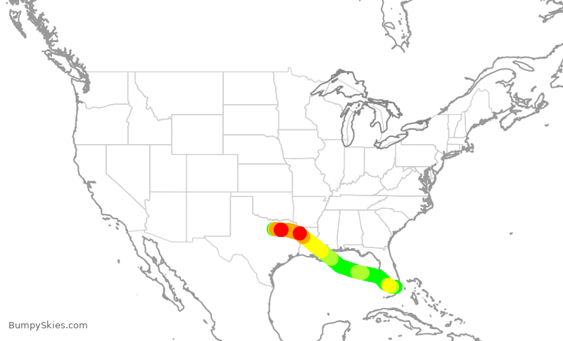 Turbulence forecast map for AAL1751, DFW to MIA