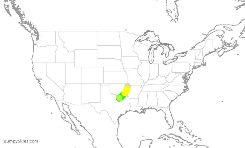 Turbulence forecast map for AAL1753, XNA to DFW