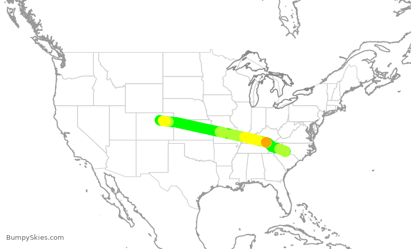 Turbulence forecast map for AAL1754, DEN to CLT