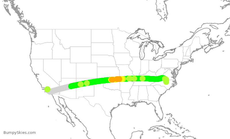 Turbulence forecast map for AAL1754, LAX to RDU