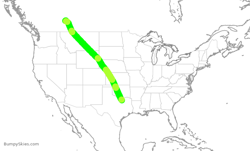 Turbulence forecast map for AAL1755, DFW to YYC