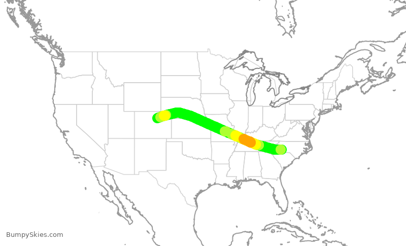 Turbulence forecast map for AAL1758, CLT to DEN