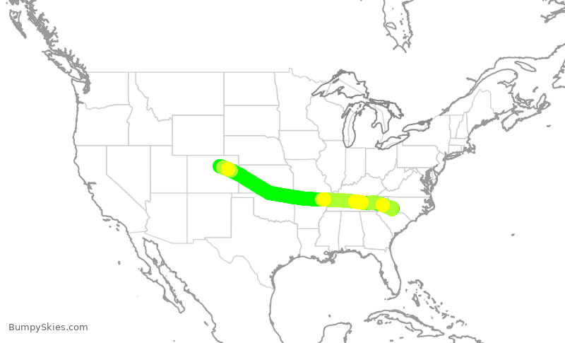 Turbulence forecast map for AAL1758, DEN to CLT
