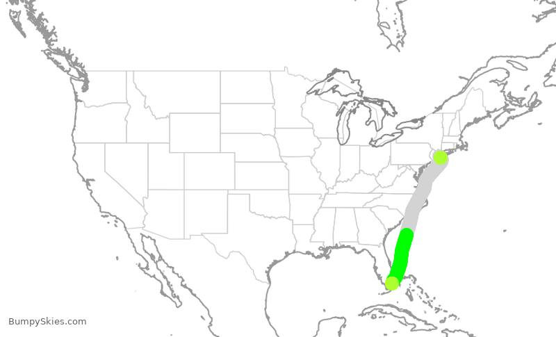 Turbulence forecast map for AAL1758, JFK to MIA