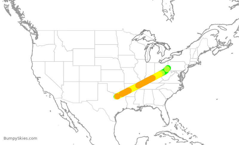 Turbulence forecast map for AAL1761, DFW to PIT