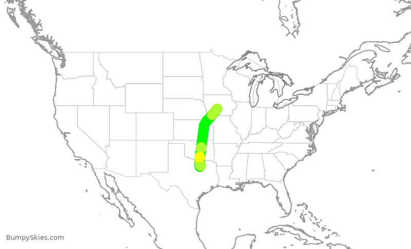 Turbulence forecast map for AAL1762, DFW to DSM