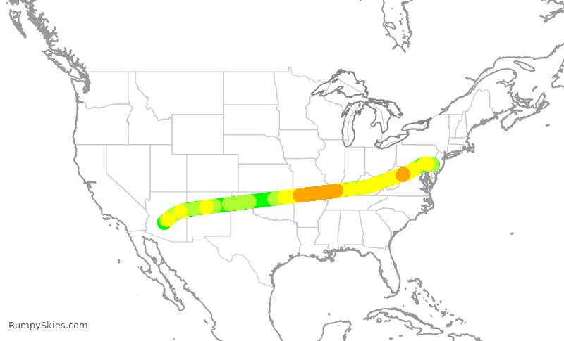 Turbulence forecast map for AAL1762, PHL to PHX