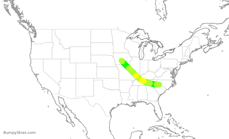 Turbulence forecast map for AAL1763, CLT to DSM