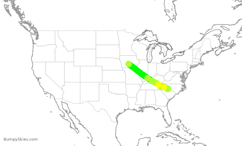Turbulence forecast map for AAL1763, DSM to CLT