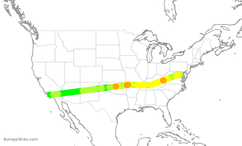 Turbulence forecast map for AAL1763, LAX to DCA
