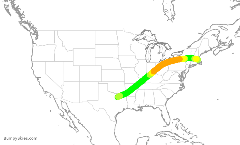 Turbulence forecast map for AAL1767, DFW to BOS