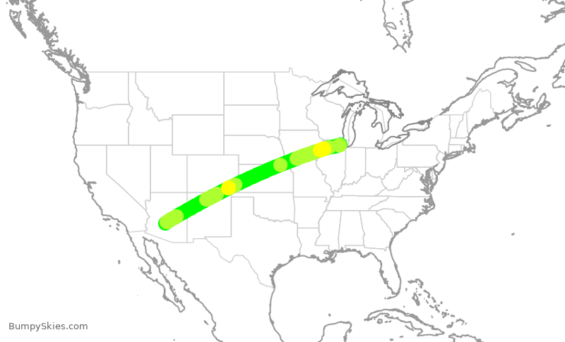 Turbulence forecast map for AAL1767, ORD to PHX
