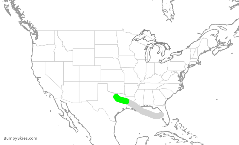 Turbulence forecast map for AAL1768, TPA to DFW