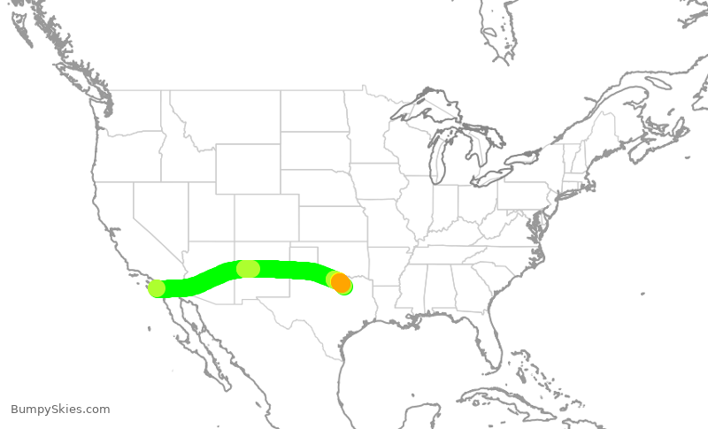 Turbulence forecast map for AAL1770, SAN to DFW