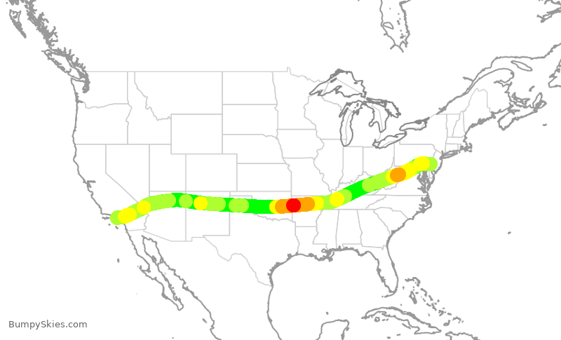Turbulence forecast map for AAL1775, PHL to LAX