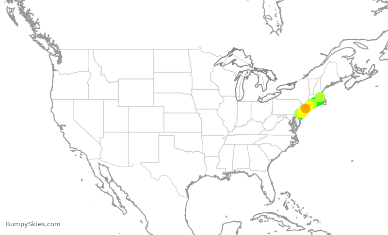 Turbulence forecast map for AAL1776, PHL to BOS