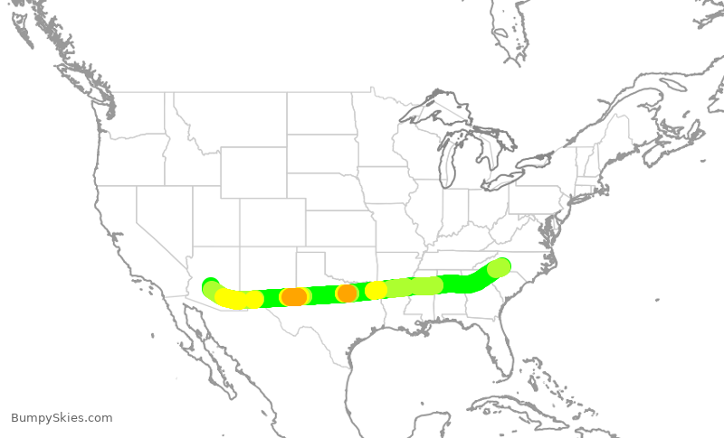 Turbulence forecast map for AAL1779, CLT to PHX