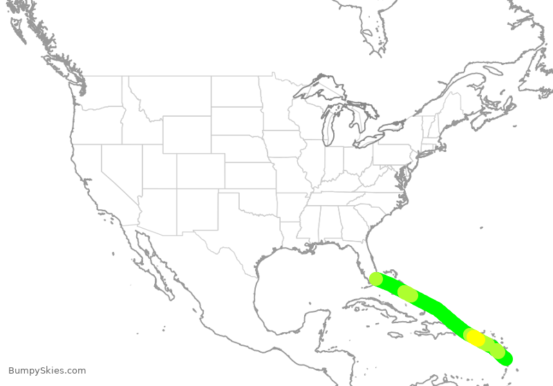 Turbulence forecast map for AAL1779, MIA to FFF