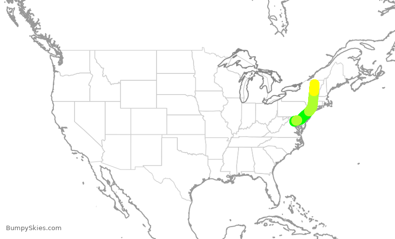Turbulence forecast map for AAL1780, DCA to BTV